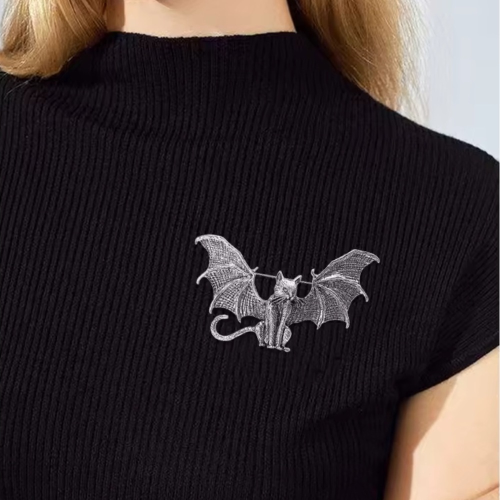 Vintage Bat Cat Silver Brooch - Picture 5 of 9